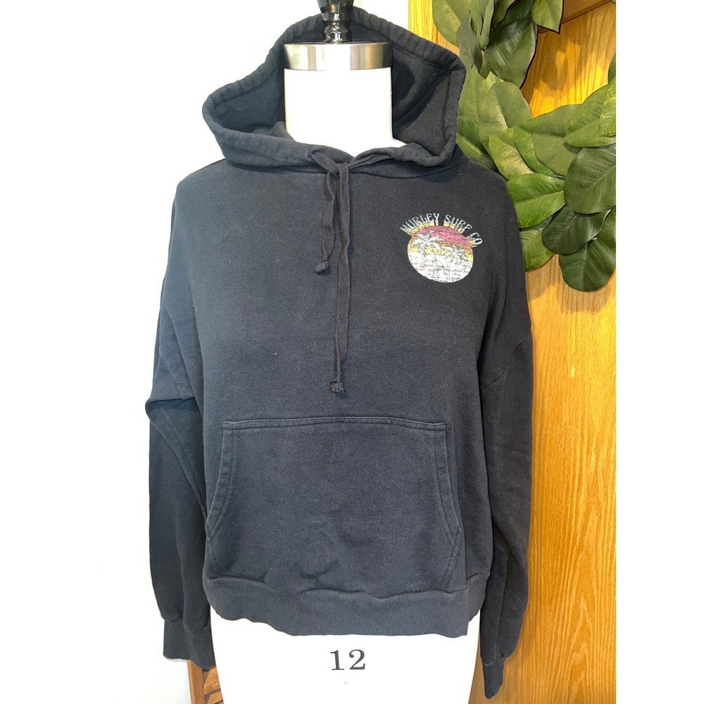 Hurley Surf Co. Black Graphic Cropped Hoodie Sweatshirt Pullover Hooded Large‎